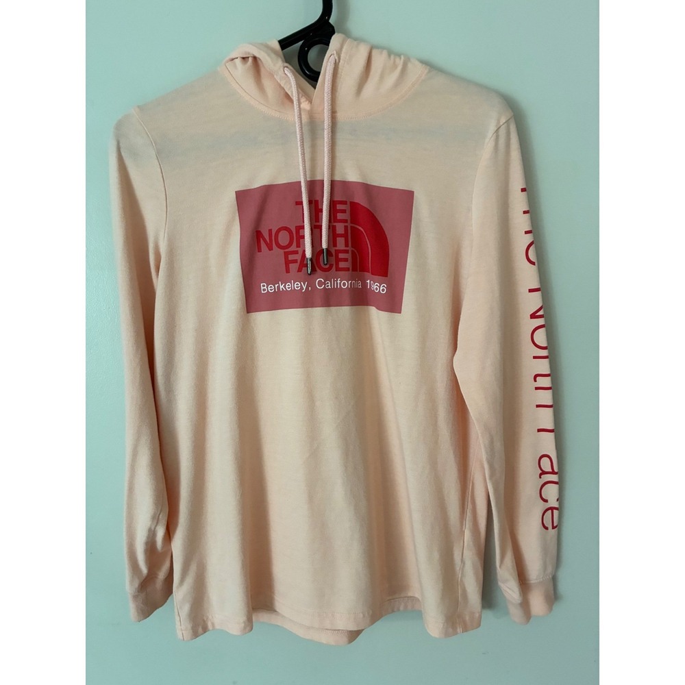 The North Face Hoodie Womens S Peach Pink Red Graphic Logo Long Sleeve Gorpcore